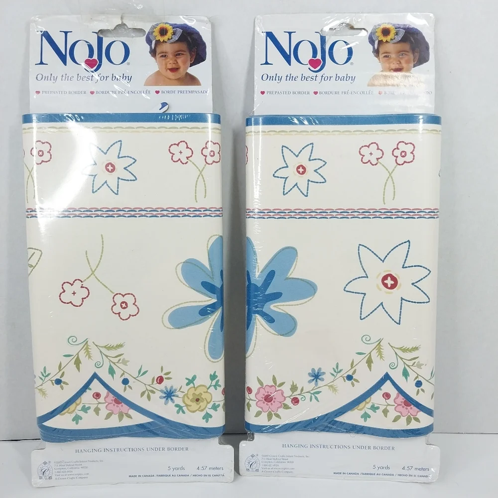 Vtg NoJo Wallpaper Borders Floral Whimsical Baby Nursery Home Decor 2 Pack 5 yds